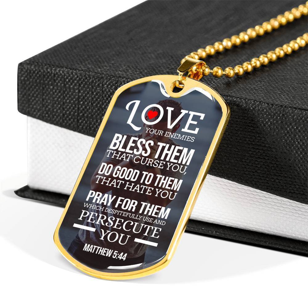 Love Your Enemies And Pray For Everyone White Necklace Stainless Steel or 18k Gold Dog Tag 24" Chain-Express Your Love Gifts