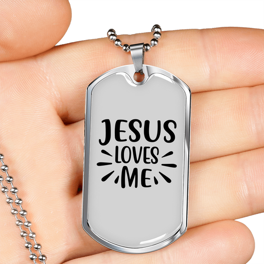 Loves Me Jesus Christian Necklace Stainless Steel or 18k Gold Dog Tag 24" Chain-Express Your Love Gifts