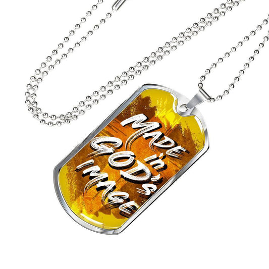Made in God's Image Faith Gear Necklace Stainless Steel or 18k Gold Dog Tag w 24" Chain