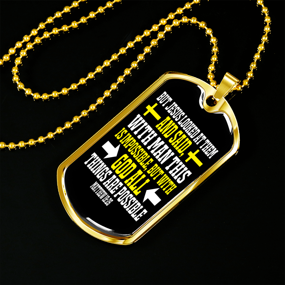 Man Impossible God Possible Christian Necklace Stainless Steel or 18k Gold Dog Tag 24" Chain-Express Your Love Gifts
