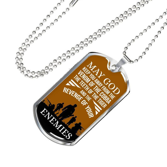 May God Keep You Away Necklace Stainless Steel or 18k Gold Dog Tag w 24" Chain