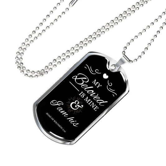 My Beloved Is Mine Inspirational Bible Verse Necklace Stainless Steel or 18k Gold Dog Tag w 24" Chain