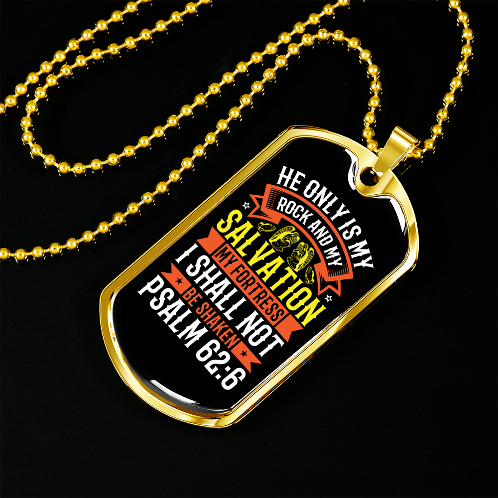 My Fortress My Salvation Psalm 62:6 Necklace Stainless Steel or 18k Gold Dog Tag 24" Chain-Express Your Love Gifts