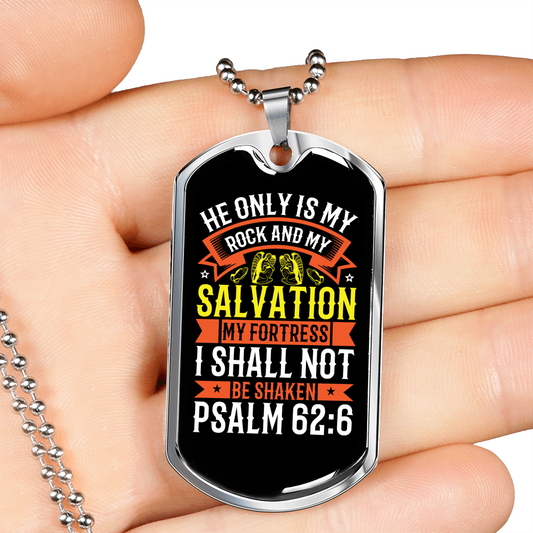 My Fortress My Salvation Psalm 62:6 Necklace Stainless Steel or 18k Gold Dog Tag 24" Chain-Express Your Love Gifts