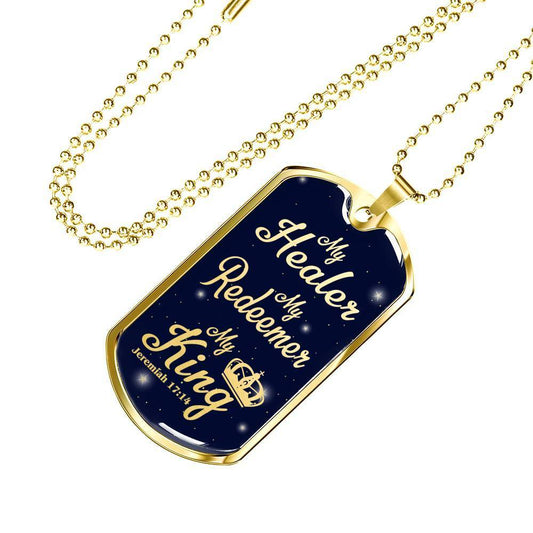 My Healer Redeemer Jeremiah Necklace Stainless Steel or 18k Gold Dog Tag 24" - Express Your Love Gifts