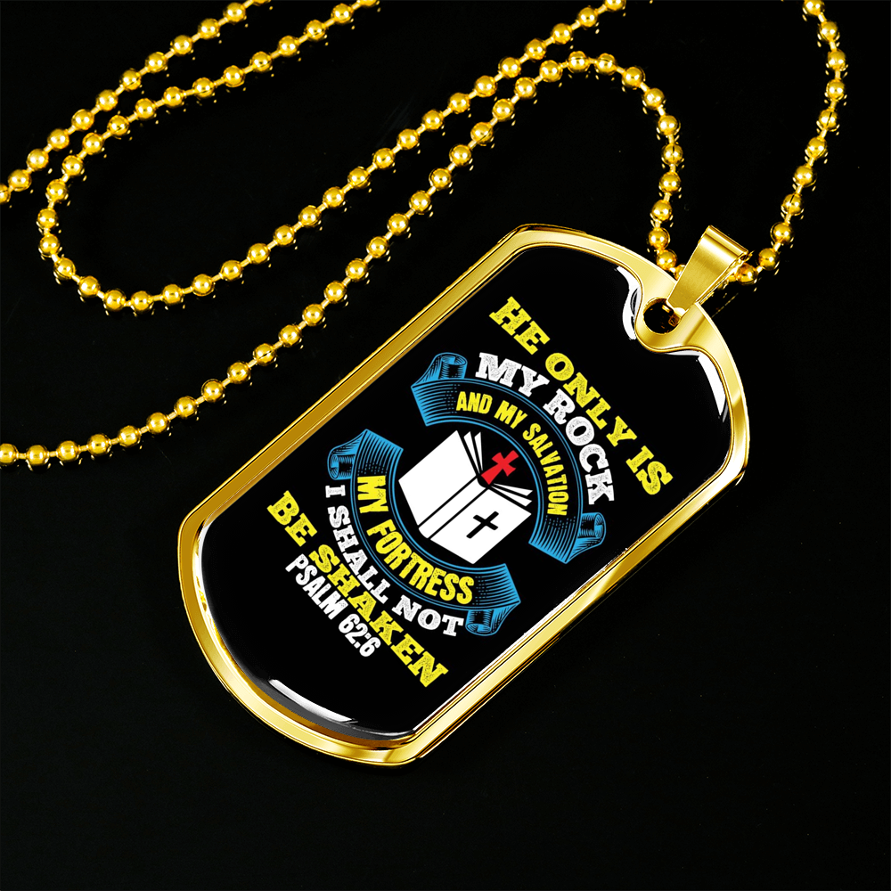 My Rock And My Salvation Psalm 62:6 Necklace Stainless Steel or 18k Gold Dog Tag 24"-Express Your Love Gifts