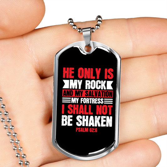 My Salvation My Fortress Christian Necklace Stainless Steel or 18k Gold Dog Tag 24" Chain-Express Your Love Gifts