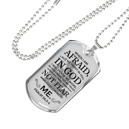 My Trust Is In God I Will Not Fear Faith Gear Necklace Stainless Steel or 18k Gold Dog Tag w 24" Chain