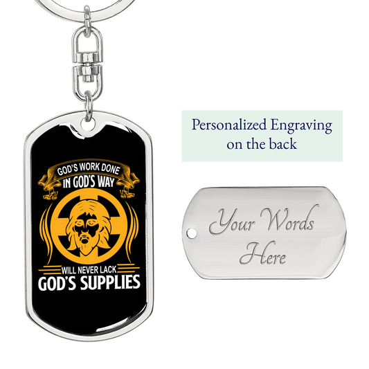 Never Lack God'S Supplies Keychain Stainless Steel or 18k Gold Dog Tag Keyring-Express Your Love Gifts