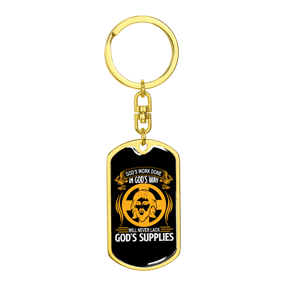 Never Lack God'S Supplies Stainless Steel or 18k Gold Premium Swivel Dog Tag Keychain
