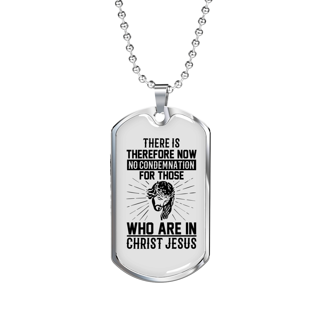 No Condemnation In Christ Christian Necklace Stainless Steel or 18k Gold Dog Tag 24" Chain-Express Your Love Gifts