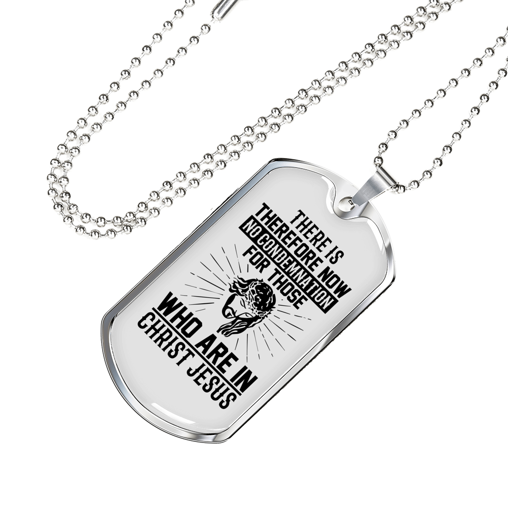 No Condemnation In Christ Christian Necklace Stainless Steel or 18k Gold Dog Tag 24" Chain-Express Your Love Gifts
