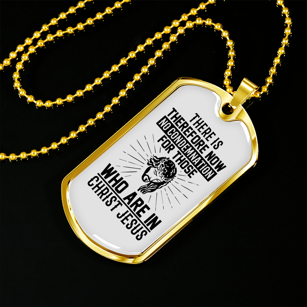 No Condemnation In Christ Christian Necklace Stainless Steel or 18k Gold Dog Tag 24" Chain-Express Your Love Gifts
