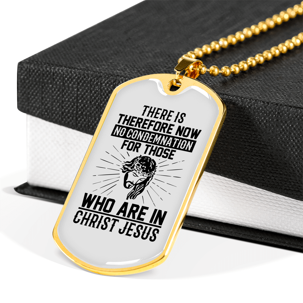 No Condemnation In Christ Christian Necklace Stainless Steel or 18k Gold Dog Tag 24" Chain-Express Your Love Gifts