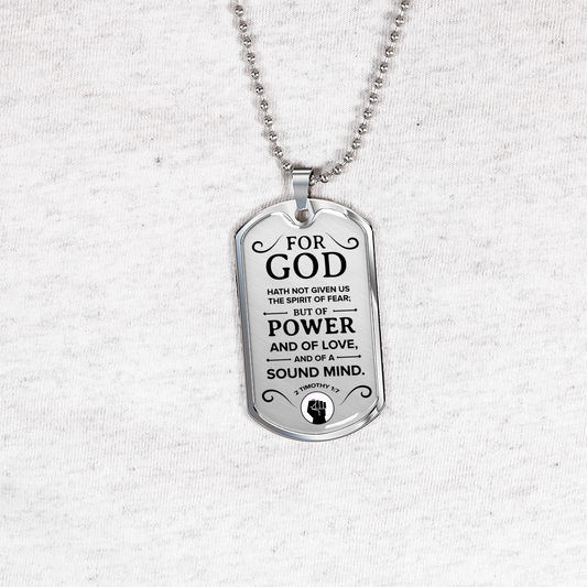 No Fear Christian Necklace Necklace Stainless Steel or 18k Gold Dog Tag w 24"