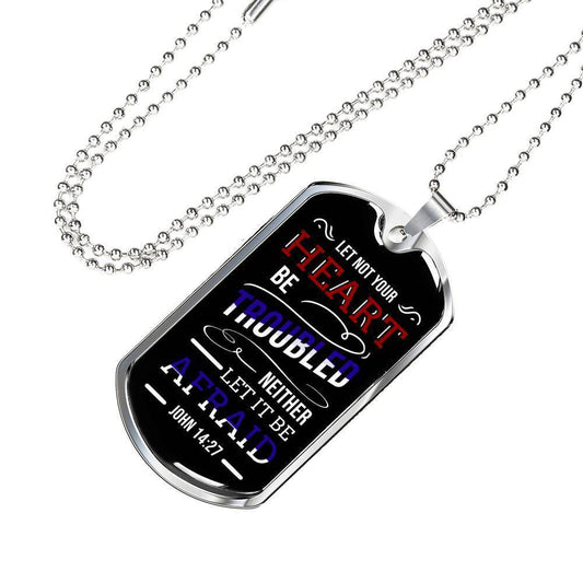 No Worries and No Fear Scripture Necklace Stainless Steel or 18k Gold Dog Tag w 24"