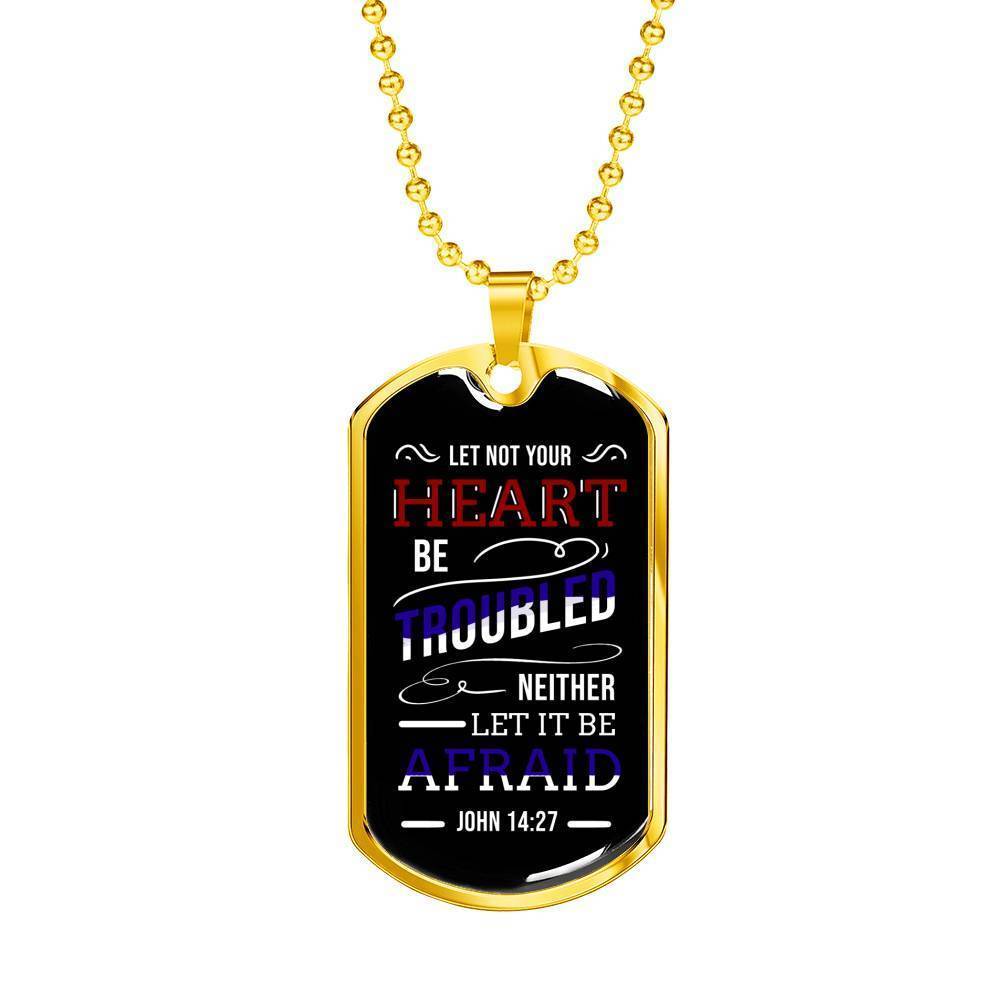 No Worries And No Fear Scripture Necklace Stainless Steel or 18k Gold Dog Tag W 24"