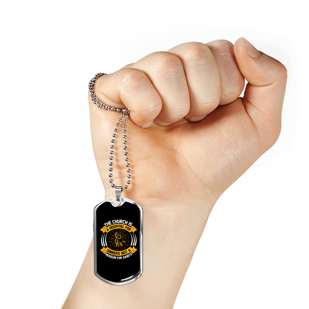 Not Museum For Saints Christian Necklace Stainless Steel or 18k Gold Dog Tag 24" Chain-Express Your Love Gifts