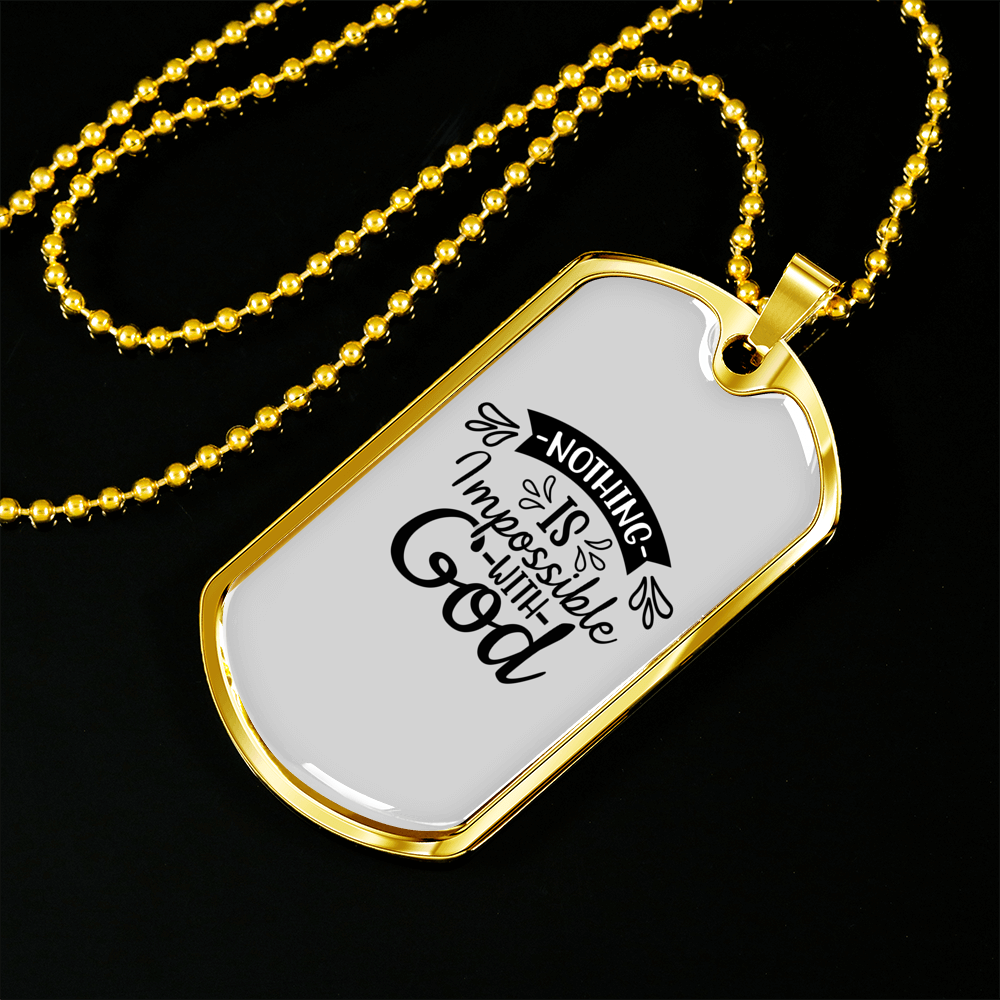 Nothing Impossible Christian Necklace Stainless Steel or 18k Gold Dog Tag 24" Chain-Express Your Love Gifts