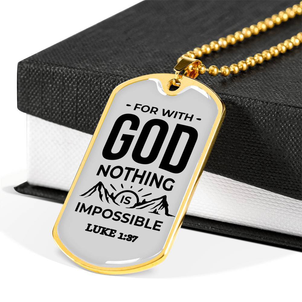 Nothing Is Impossible With The Lord Plain Necklace Stainless Steel or 18k Gold Dog Tag 24" Chain-Express Your Love Gifts