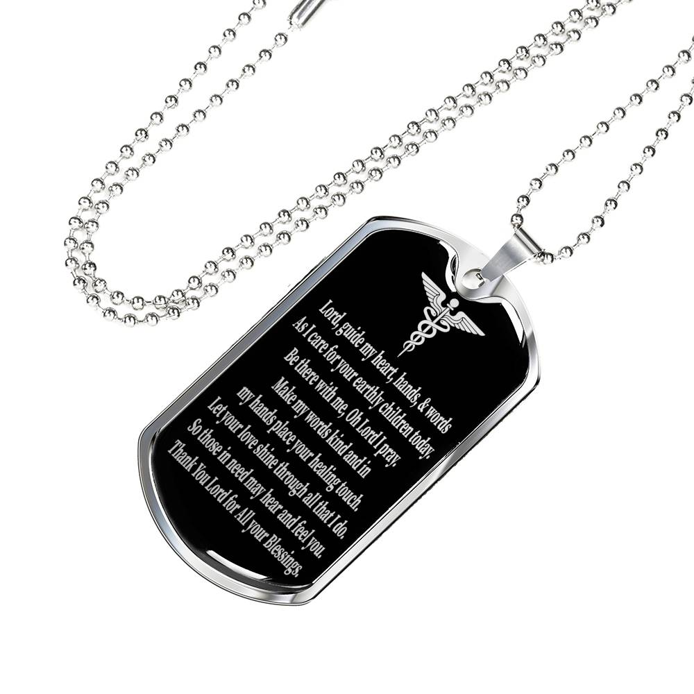 Nurse Gift Nurses Prayer Necklace Stainless Steel or 18k Gold Dog Tag W 24"-Express Your Love Gifts