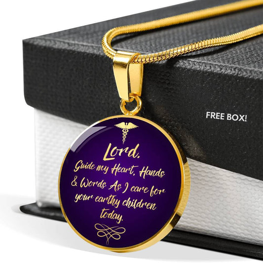 Nurses Prayer Caduceus Nurse Gift Circle Necklace Stainless Steel or 18k Gold 18-22" - Express Your Love Gifts