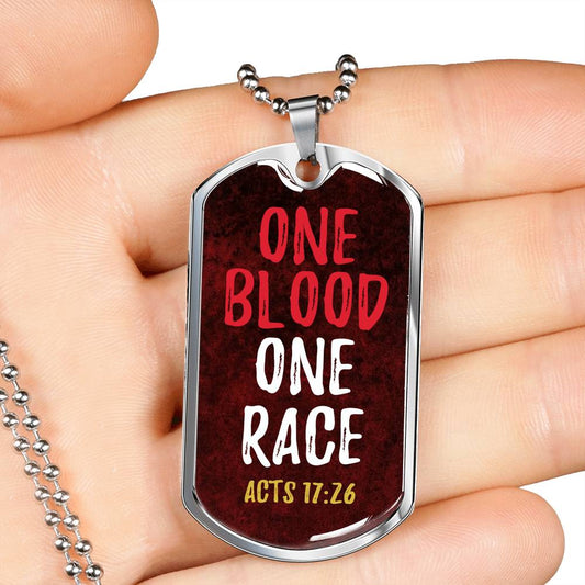 One Blood One Race Acts 17:26 Necklace Stainless Steel or 18k Gold Dog Tag 24" Chain-Express Your Love Gifts