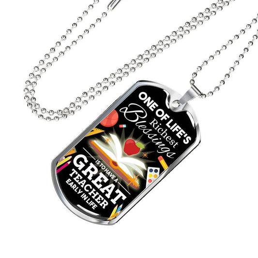 One Of Life's Richest Blessing Teacher Appreciation Gift Necklace Stainless Steel or 18k Gold Dog Tag w 24" Chain