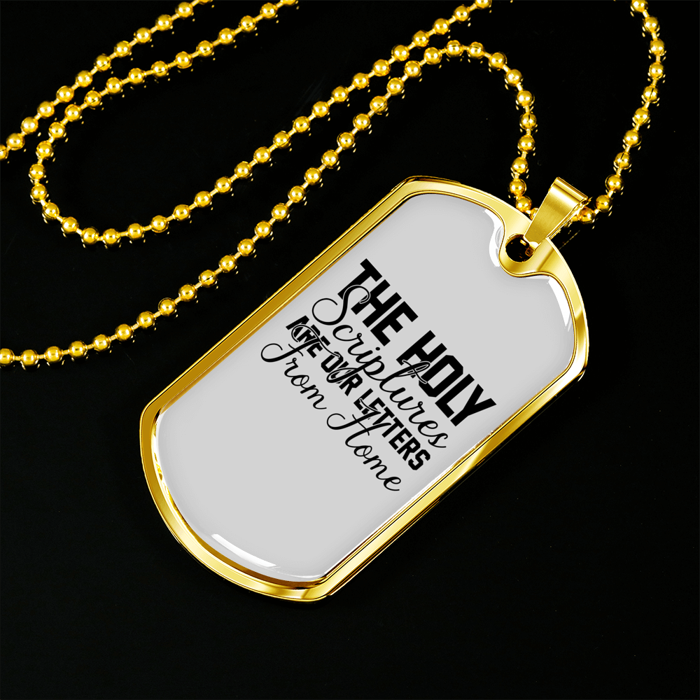Our Letters From Home Christian Necklace Stainless Steel or 18k Gold Dog Tag 24" Chain-Express Your Love Gifts
