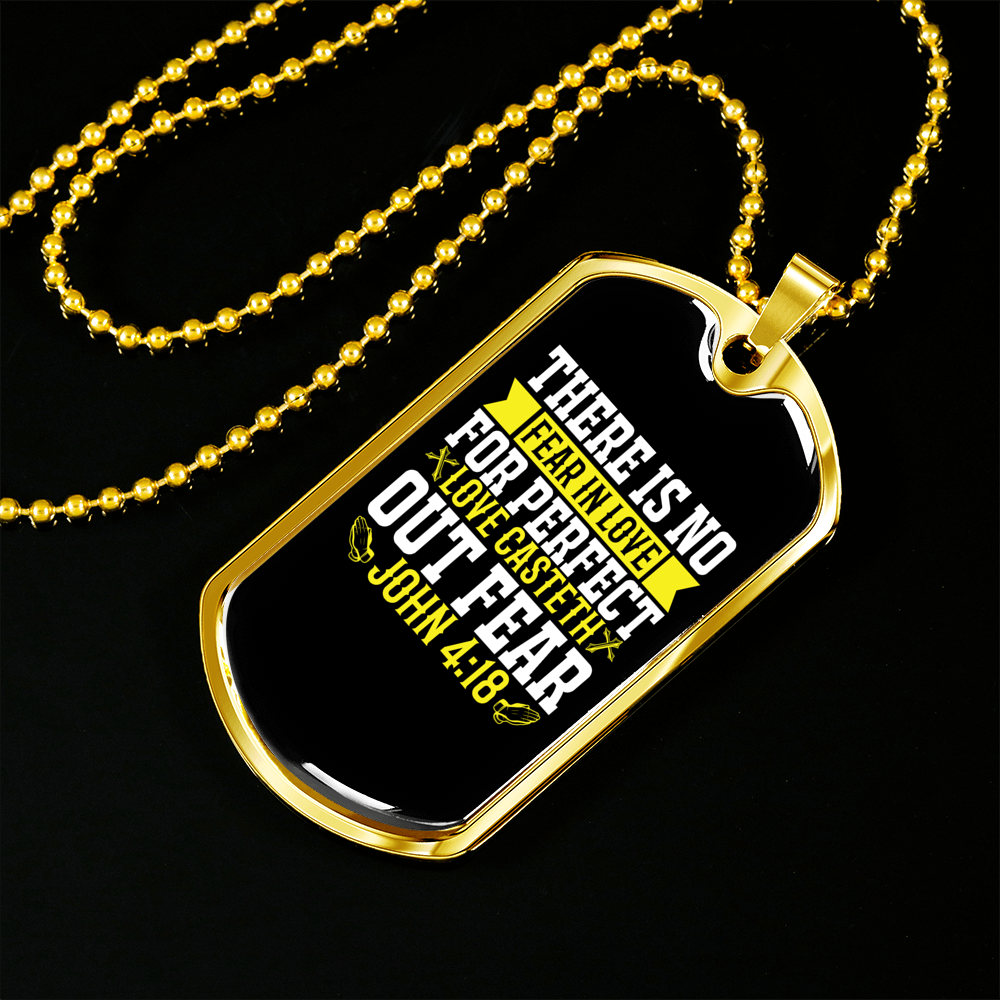 Out Fear Christian Necklace Stainless Steel or 18k Gold Dog Tag 24" Chain-Express Your Love Gifts
