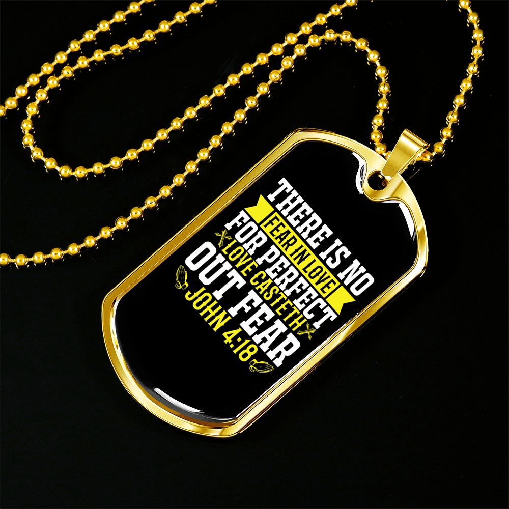 Perfect Love Casteth Fear Christian Necklace Stainless Steel or 18k Gold Dog Tag 24" Chain-Express Your Love Gifts