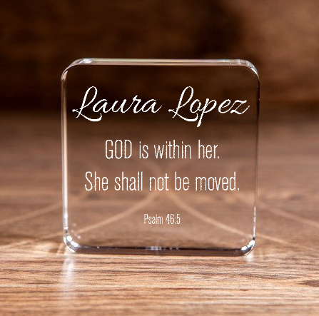 Psalm 46:5 God is Within Her Large Square Crystal Paperweight Personalized Christian Gift-Express Your Love Gifts