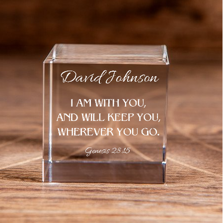 Genesis 28:15 I Am With You Square Cut Crystal Cube Personalized Christian Gift-Express Your Love Gifts