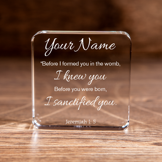 Jeremiah 1:5 I Sanctified You Large Square Crystal Paperweight Personalized Christian Gift-Express Your Love Gifts