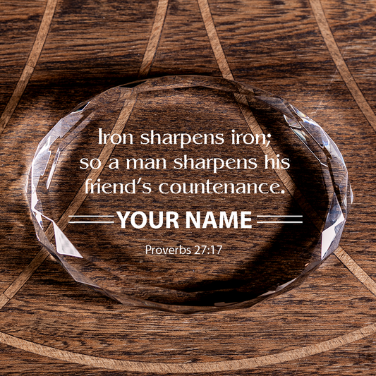 Proverbs 27:17 Iron Sharpens Iron Faceted Oval Crystal Paperweight Personalized Christian Gift-Express Your Love Gifts