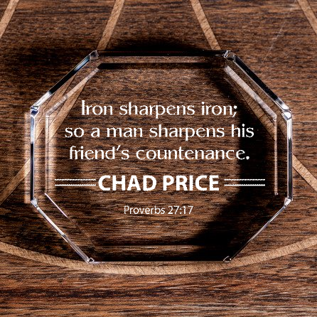 Proverbs 27:17 Iron Sharpens Iron Octagonal Crystal Paperweight Personalized Christian Gift-Express Your Love Gifts
