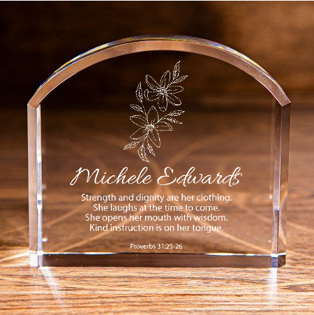 Proverbs 31:25-26 Strength and Dignity Arch Top Crystal Personalized Christian Gift-Express Your Love Gifts