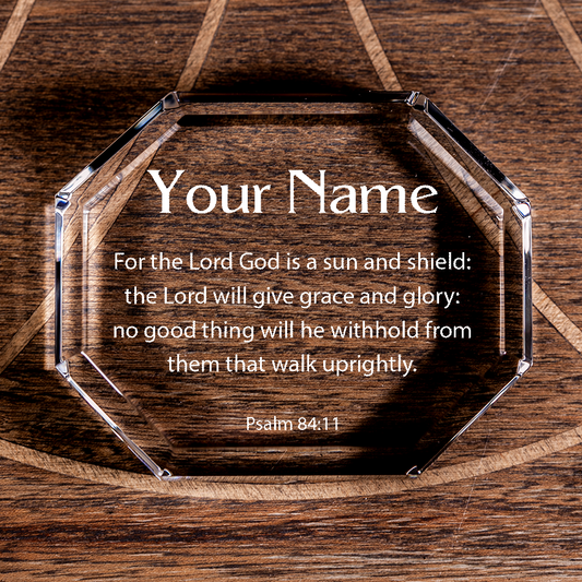Psalm 84:11 Lord is Sun and Shield Octagonal Crystal Paperweight Personalized Christian Gift-Express Your Love Gifts