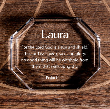 Psalm 84:11 Lord is Sun and Shield Octagonal Crystal Paperweight Personalized Christian Gift-Express Your Love Gifts