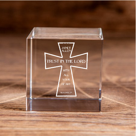 Proverbs 3:5 Trust in The Lord Cross Square Cut Crystal Cube Personalized Christian Gift-Express Your Love Gifts