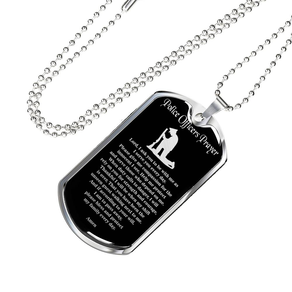 Police Prayer Necklace Stainless Steel or 18k Gold Dog Tag 24" Chain - Express Your Love Gifts