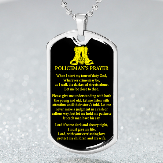 Policeman Prayer Dog Tag Stainless Steel or 18k Gold Finish 24" Ball Chain-Express Your Love Gifts