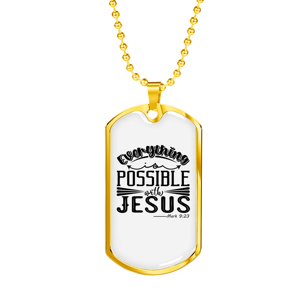 Possible With Jesus Christian Necklace Stainless Steel or 18k Gold Dog Tag 24" Chain-Express Your Love Gifts