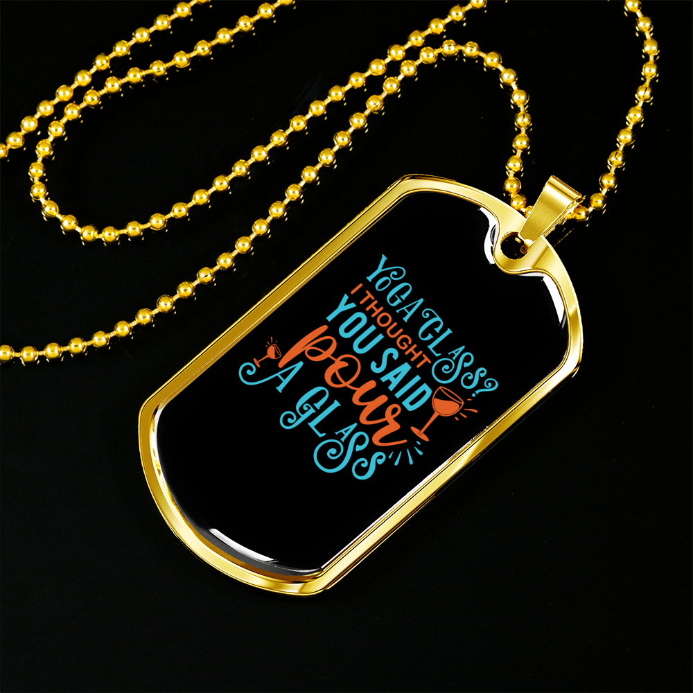 Pour A Glass Christian Necklace Stainless Steel or 18k Gold Dog Tag 24" Chain-Express Your Love Gifts