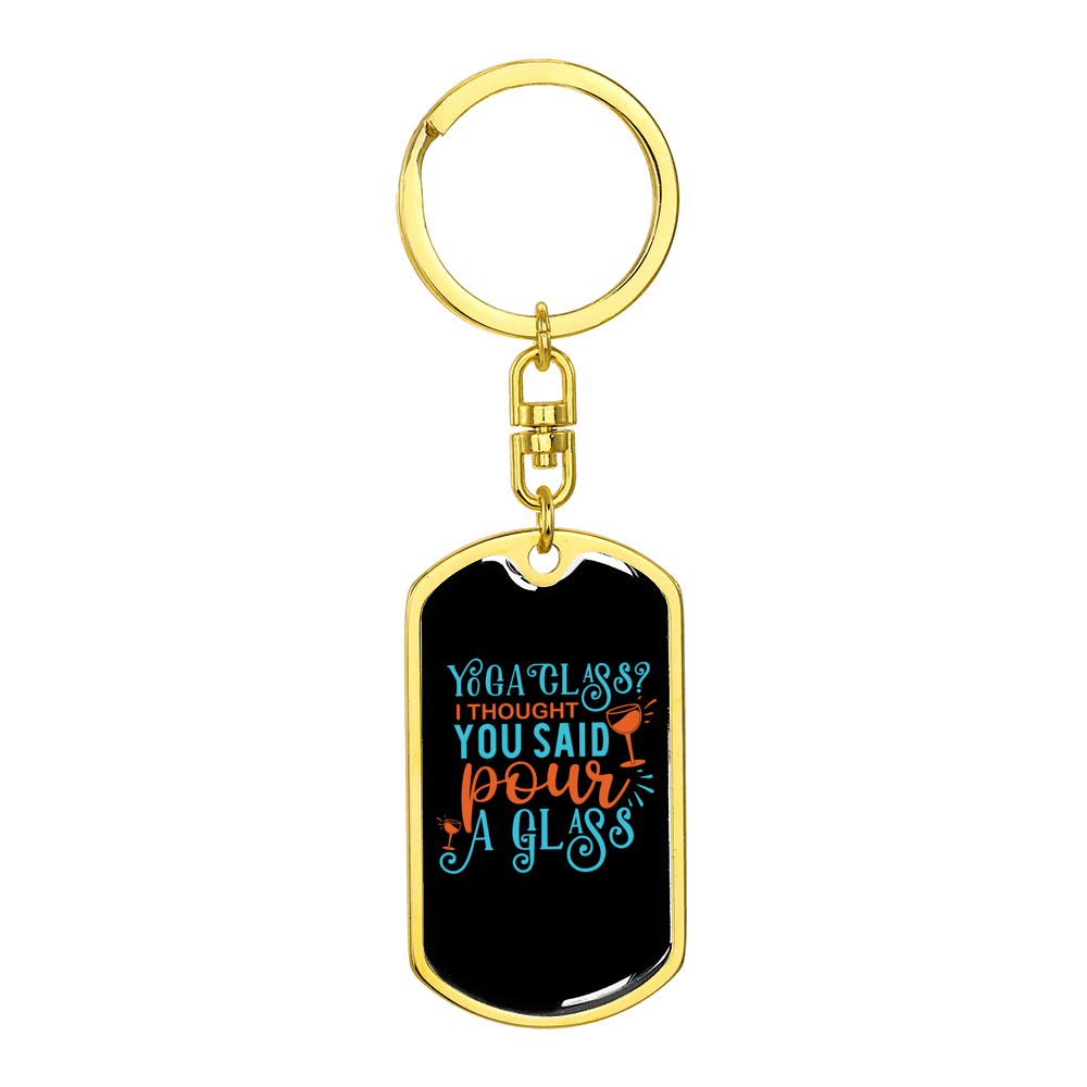 Pour A Glass Stainless Steel or 18k Gold Premium Swivel Dog Tag Keychain