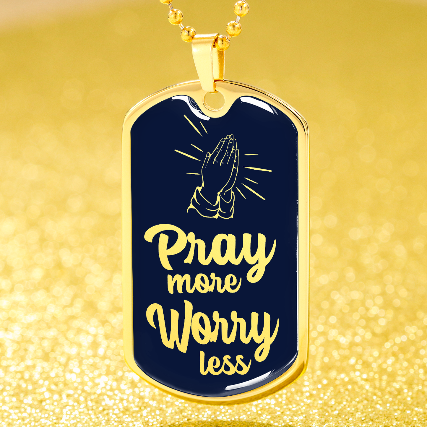 Pray More Worry Less Christian Verse Gift Necklace Stainless Steel or 18k Gold Dog Tag 24" Chain-Express Your Love Gifts