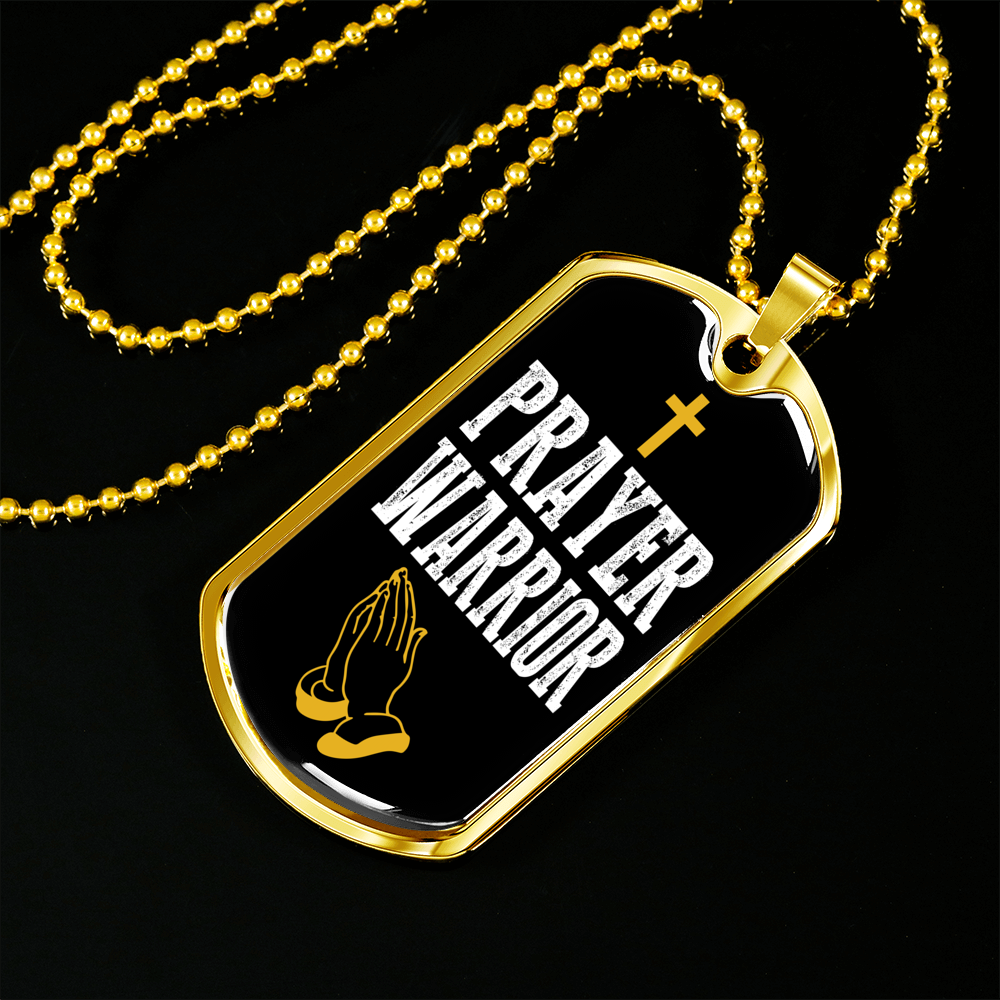 Prayer Warrior Luke 21:36 Necklace Stainless Steel or 18k Gold Dog Tag 24" Chain-Express Your Love Gifts