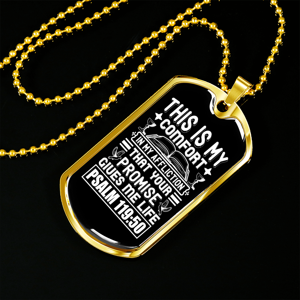 Promise Gives Me Life Christian Necklace Stainless Steel or 18k Gold Dog Tag 24" Chain-Express Your Love Gifts