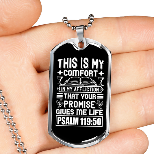 Promise Gives Me Life Christian Necklace Stainless Steel or 18k Gold Dog Tag 24" Chain-Express Your Love Gifts
