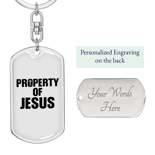 Property Of Jesus Keychain Stainless Steel or 18k Gold Dog Tag Keyring-Express Your Love Gifts